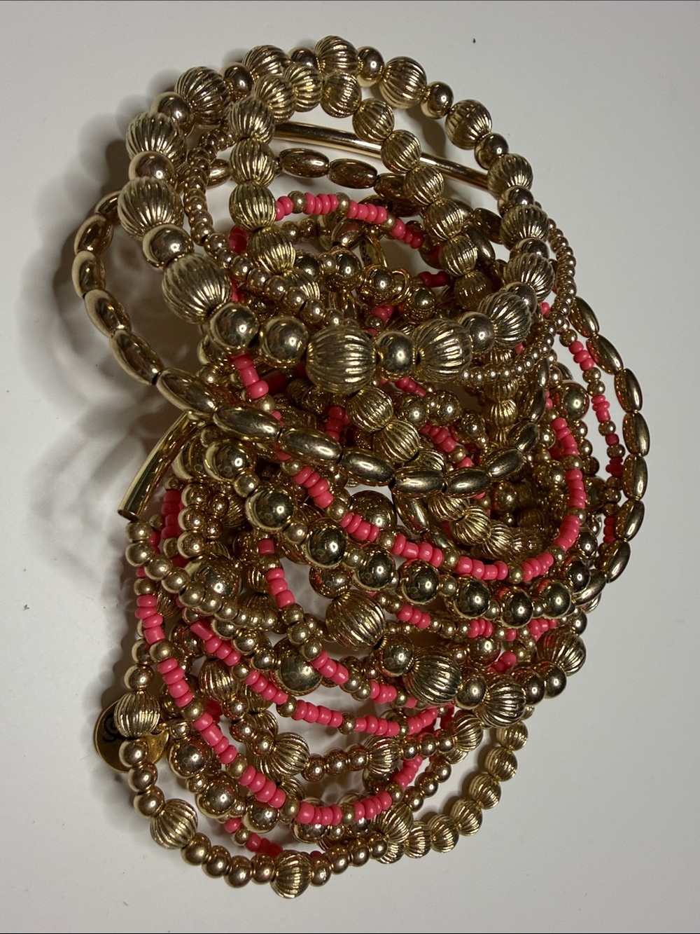 20 💥Gold and Pink Beaded Multi-Strand Bracelets NEW NWT